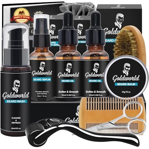 Beard Care Grooming Kit Brush Comb Balm Oil Mustache Scissors Trimming Styling