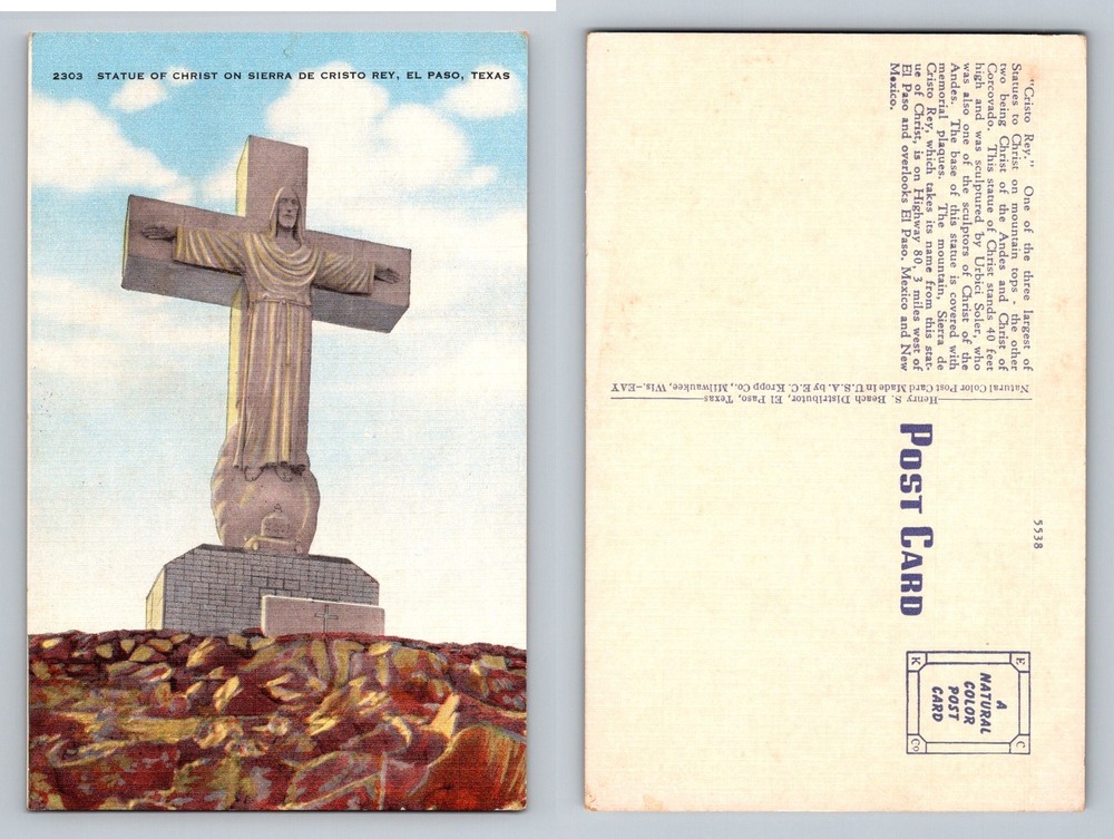 El Paso, TX-Texas Cristo Rey Mountain Christ Statue Desert Rock Vintage Postcard