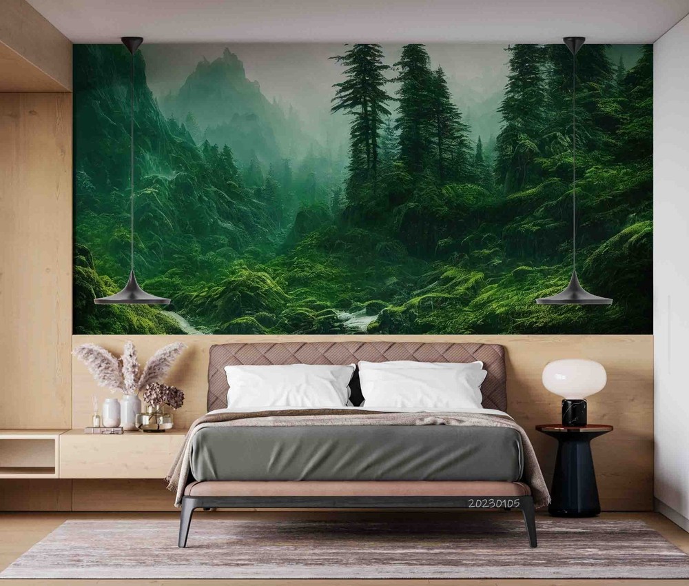 3D Green Forest Landscape Wall Murals Wallpaper Murals Wall Sticker