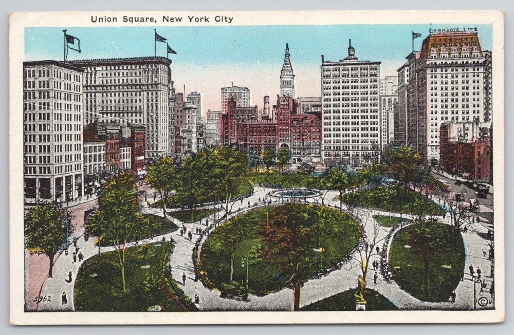 Vintage Union Square New York City Postcard Irving Underhill Skyline