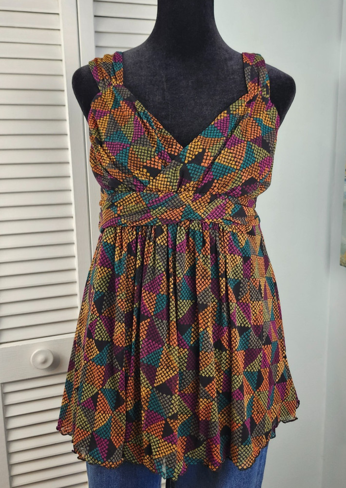 Apt 9 Multicolor Babydoll Top Stretch Empire Waist Y2K 90s Style Lined