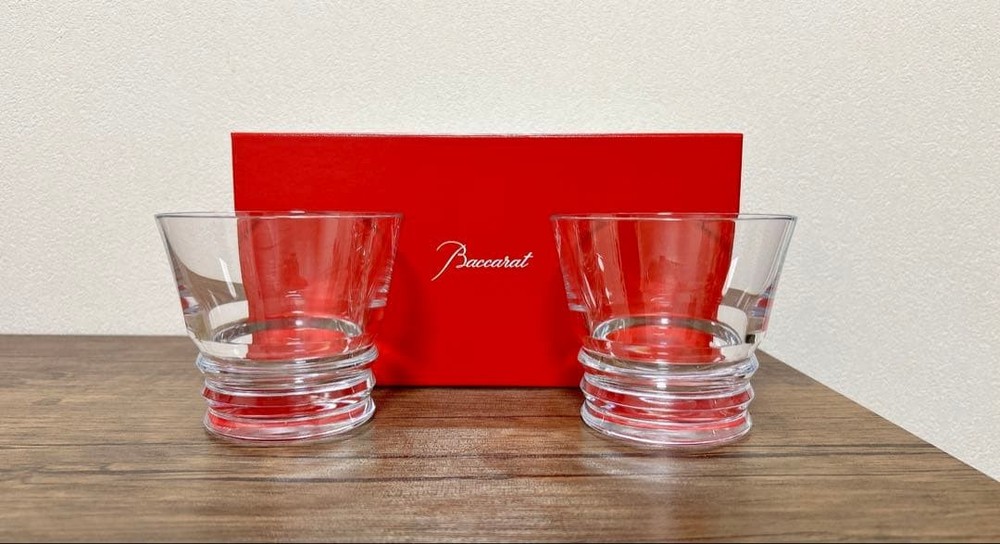 Baccarat Crystal Glass Tumbler Set of 2 with Original Box, Clear, Used
