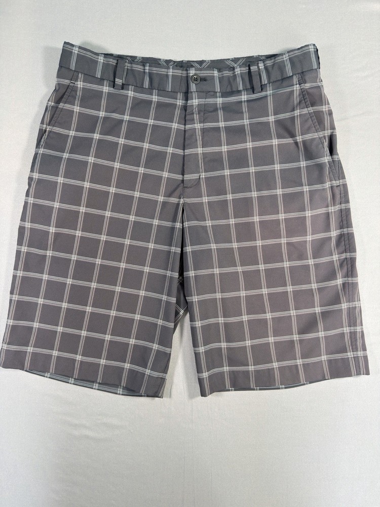Nike Golf Shorts Mens 34 Gray Plaid Dri Fit Flat Front Performance