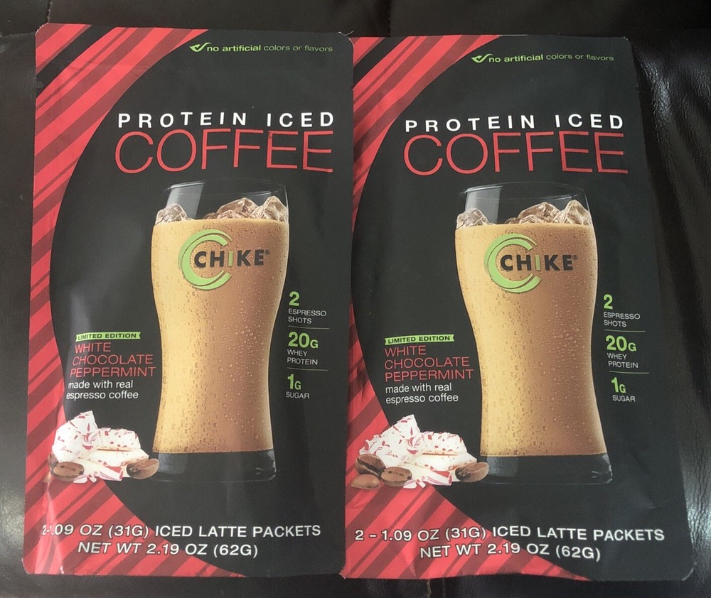 2-Chike Protein White Chocolate Peppermint Iced Coffee Ltd Ed 2.19 oz Exp 9/2026