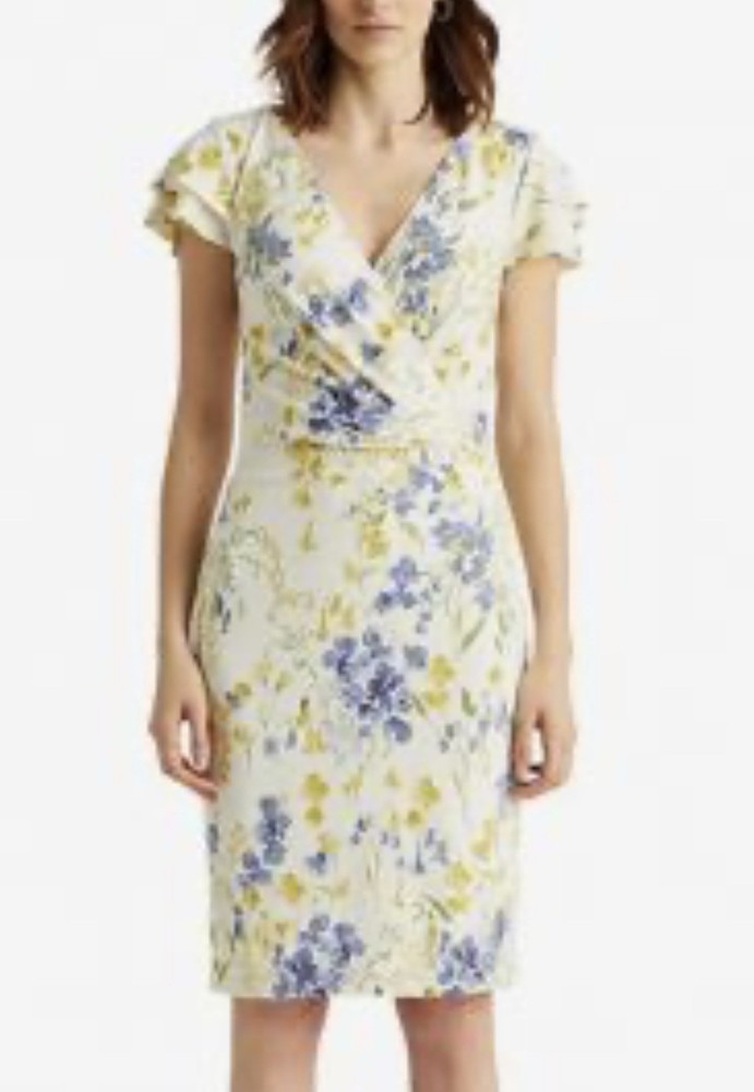 Lauren Ralph Lauren Fit & Flare Midi Dress Size 16 Belted Floral Print Stretch
