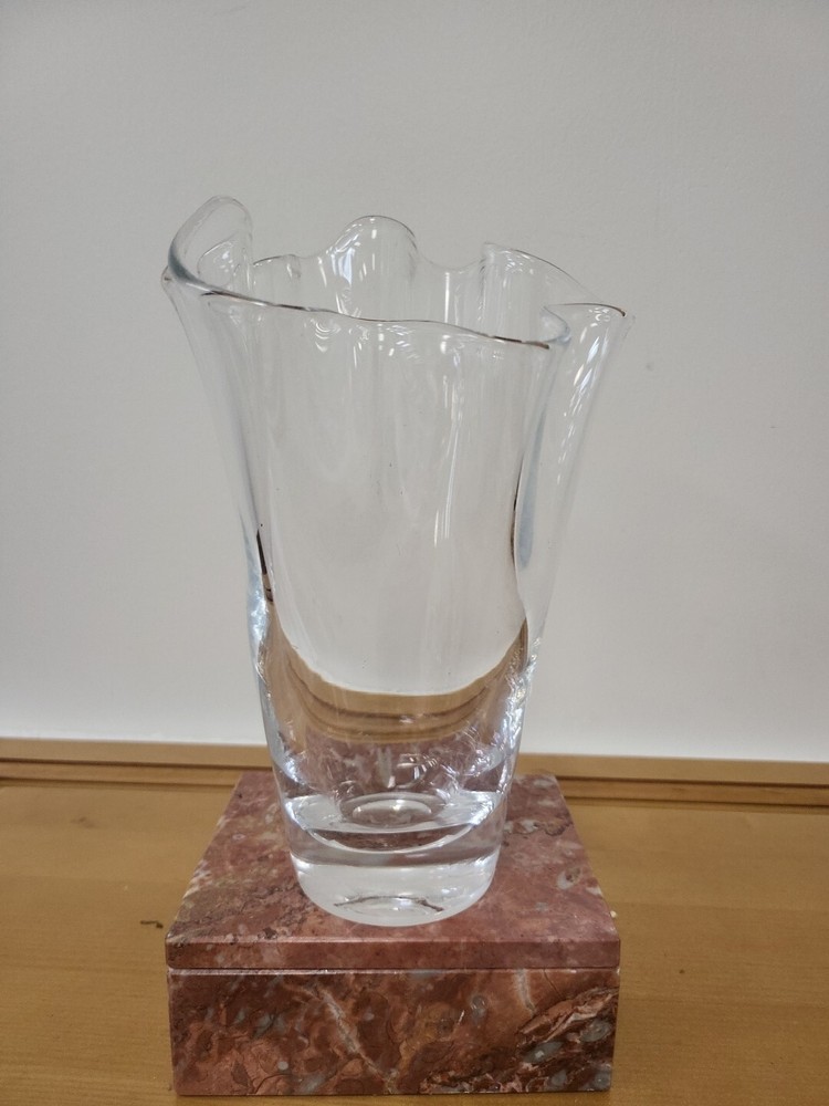 Vintage Lenox Clear Hand Blown Ruffled Edge Floral Art Glass 8-Inch Vase