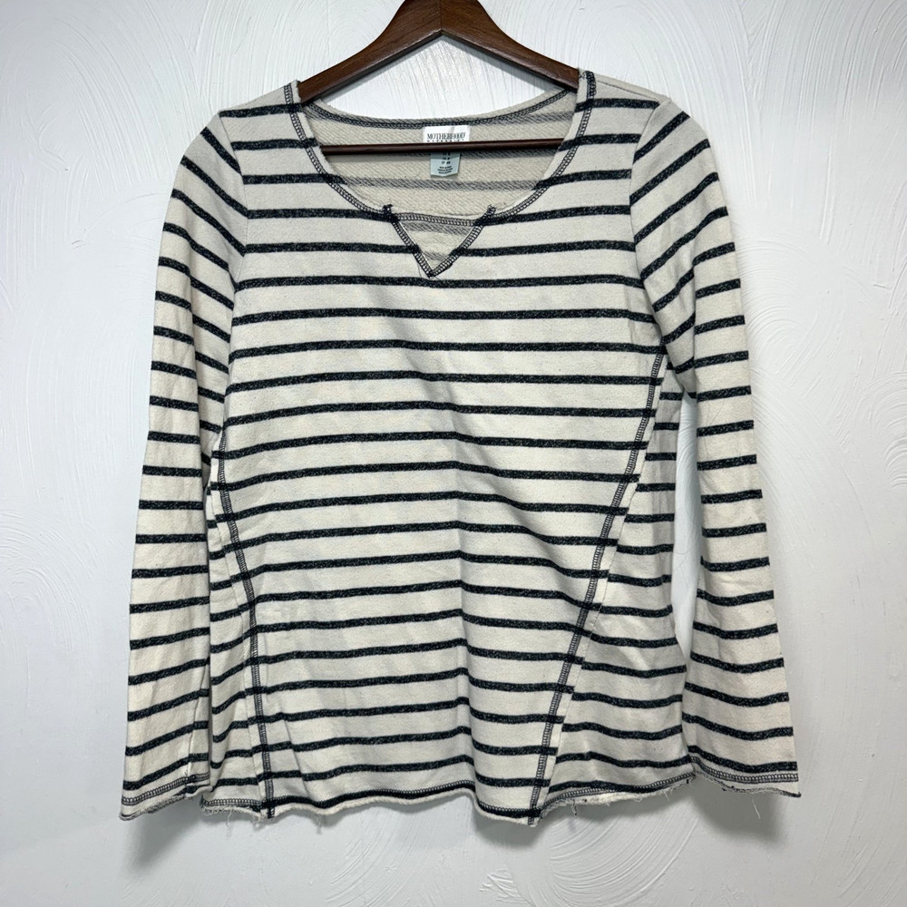 Motherhood Maternity Women's White Blue Classic Striped Long Sleeve Top Sz Small