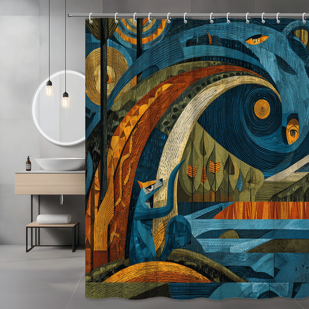 Abstract Blue Orange Art Shower Curtain