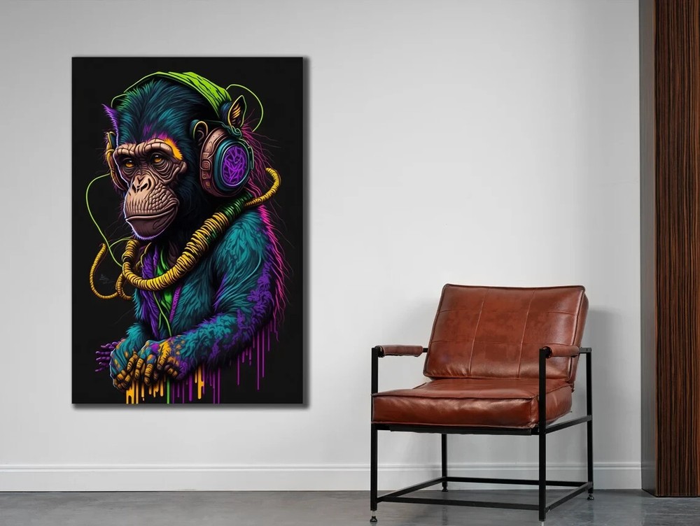 Colorful DJ Monkey Art Abstract Design Unframed Canvas Print Australian Wall Art