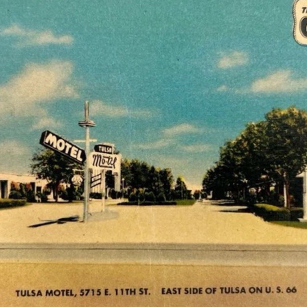 Vtg Linen Postcard Route 66 Tulsa Motel Oklahoma Mother Road Anniversary 1959