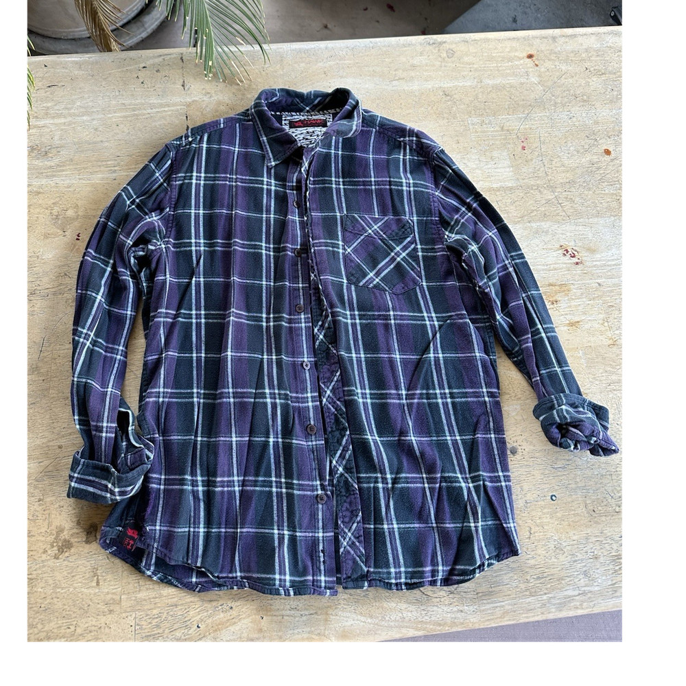 HAWK Men's M Purple Plaid Cotton Flannel Long Sleeve Point Collar Button-Up