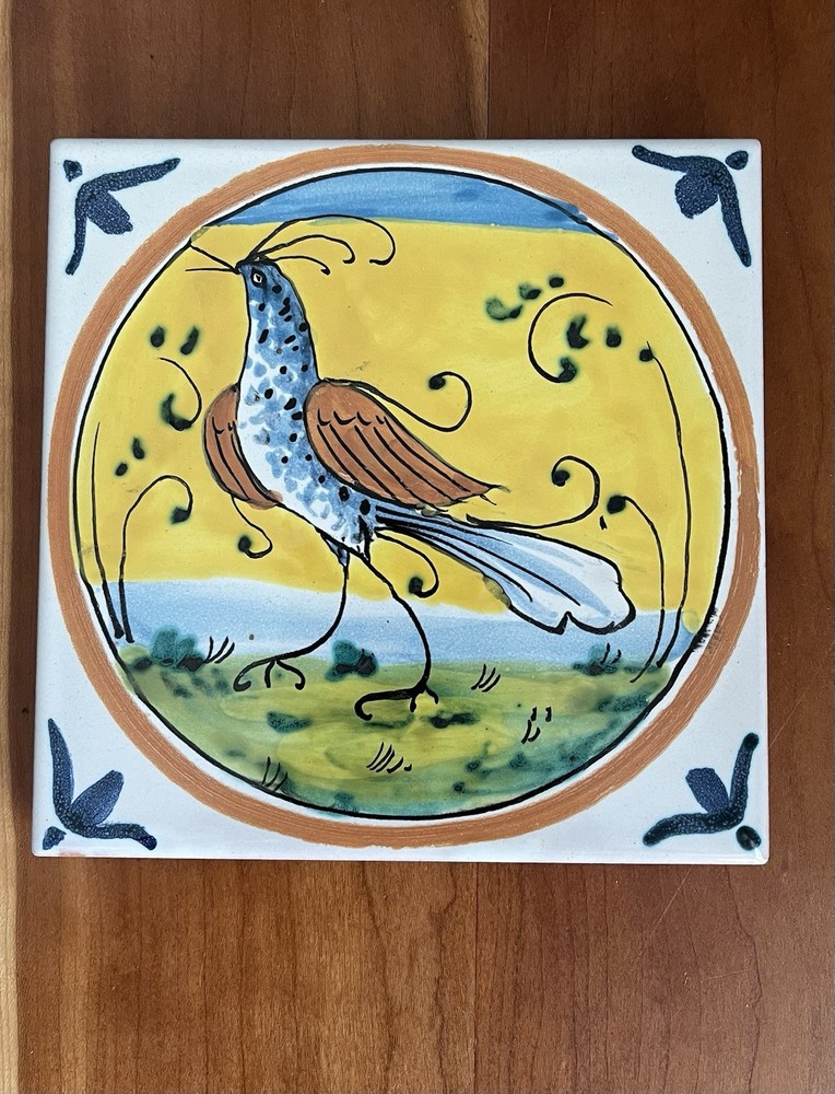 Vintage Trivet Italian Tile Bright Bird Motif Made in Italy 5x5