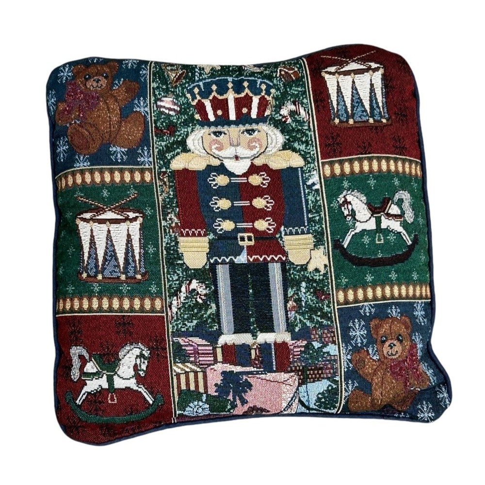Nutcracker Teddy Bear Tapestry Throw Pillow Christmas Decor Accent Cushion-image