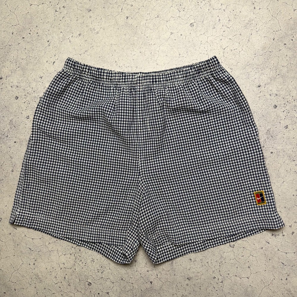 Vintage 90s Nike Court Gingham Tennis Shorts Navy White Made In Taiwan Size M