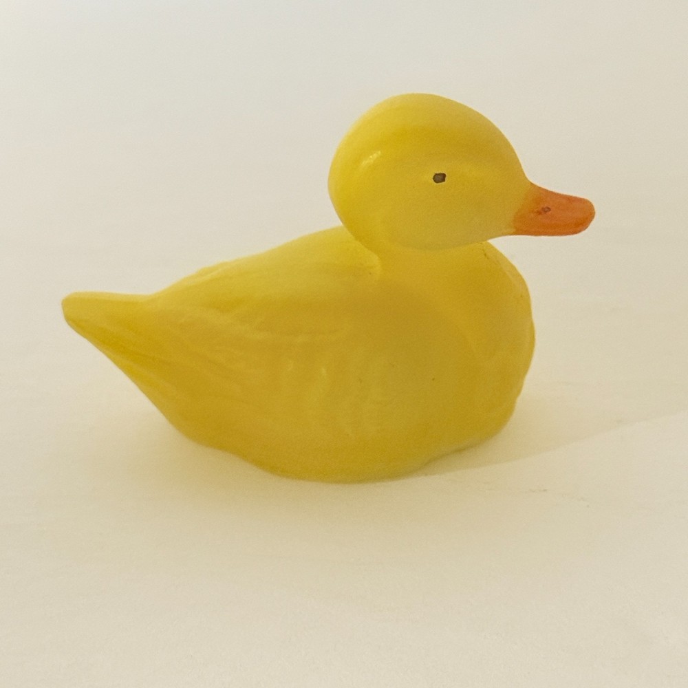 Vtg Fenton Glass Miniature Yellow Duck Figurine Satin Painted 2.5” Artist Signed
