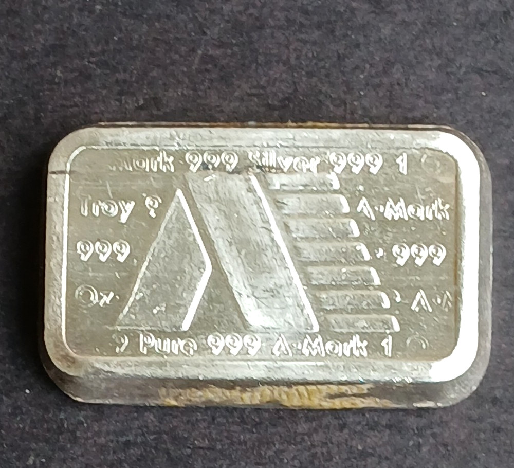 1981 Vintage A-MARK- U.S.V.I. - 1 Troy Oz, .999 Silver Ingot Bar A 172 S