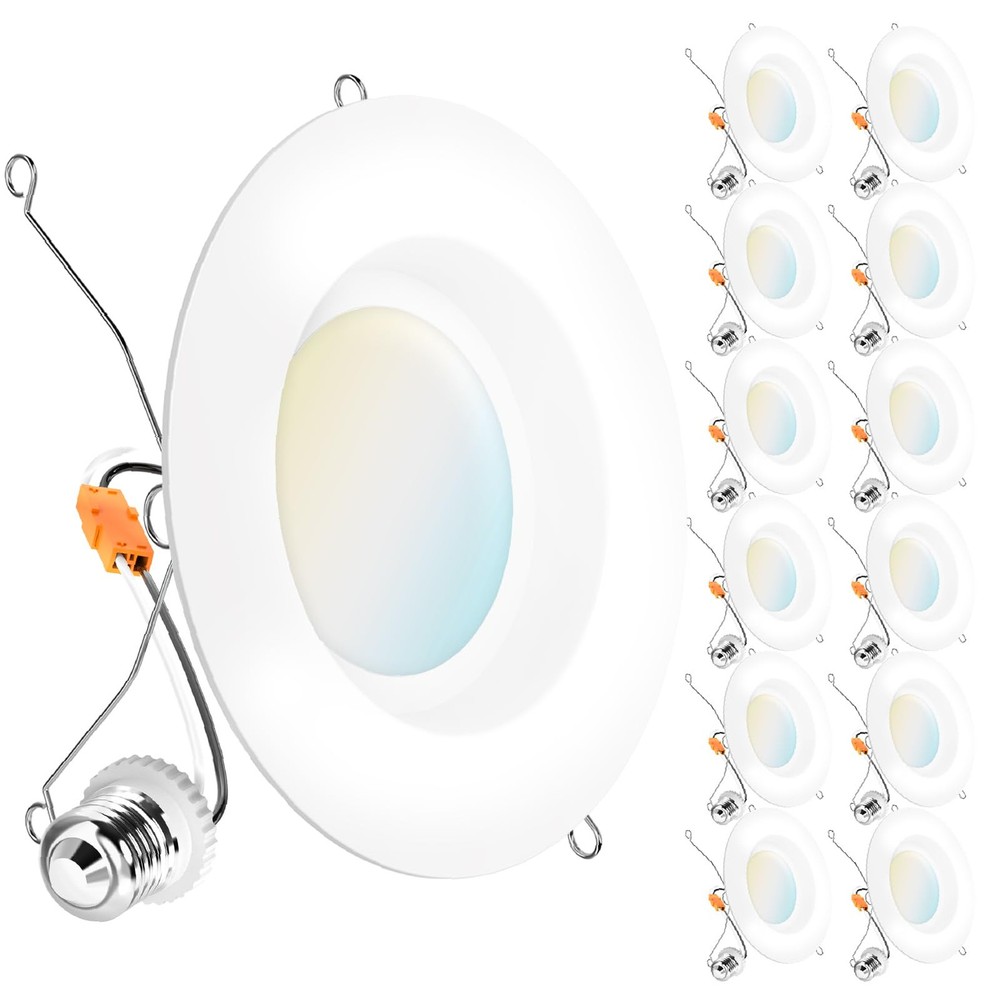 Sunco 12 Pack 6 Inch LED Recessed Lights 5CCT Adjustable 2700K-4000K Dimmable Retrofit Kit  