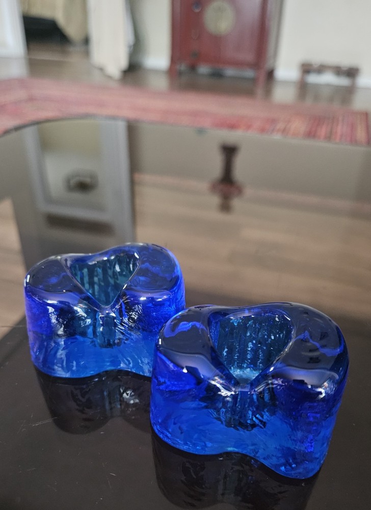 Wheaton Nuline N.J. Cobalt Blue Glass  Candle Holders Set Of (2) Vintage