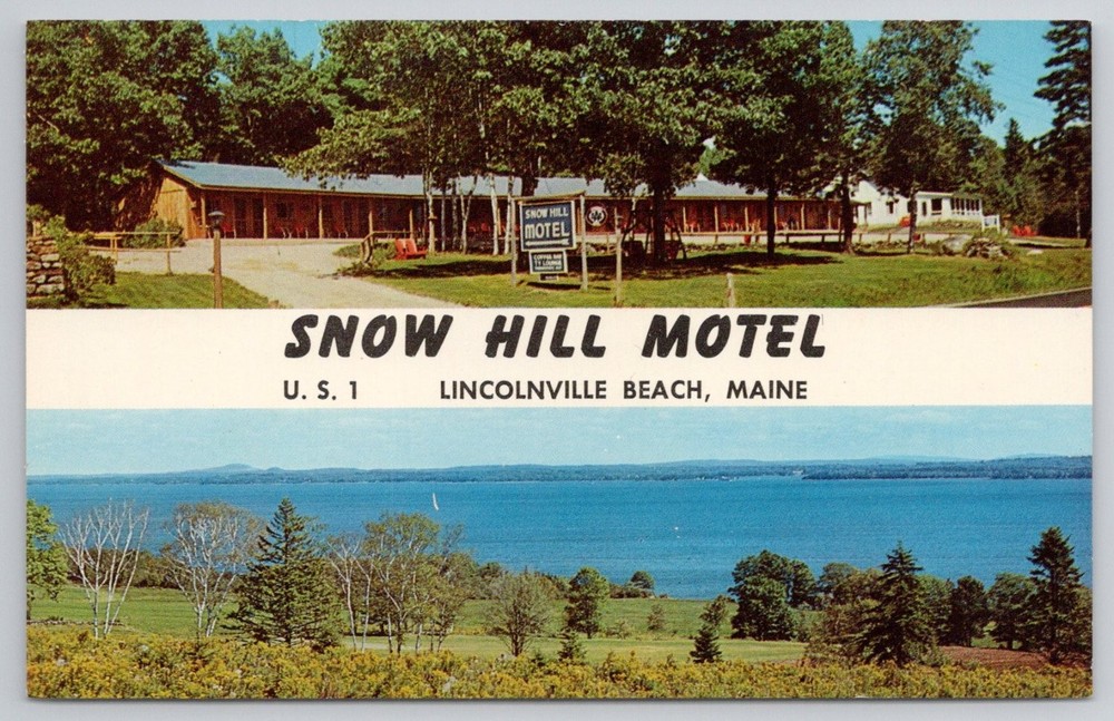 Snow Hill Motel Lincolnville Beach Maine Penobscot Bay Vintage Postcard