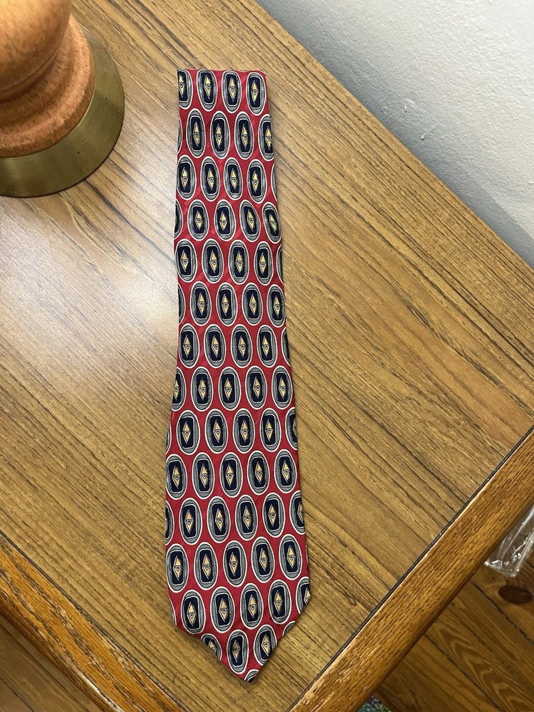 Robert Talbott Studio Silk Tie Red Blue Oval Geometric Pattern Designer Necktie