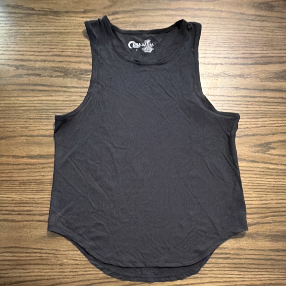 Zyia Active Women's Black Ribbed Racerback Scoop Neck Stretch Tank Top L