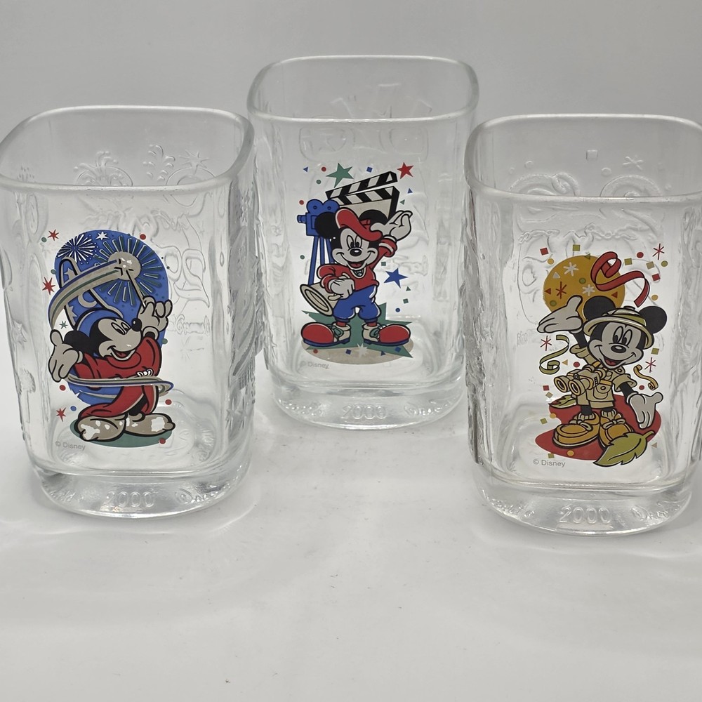 3pcs McDonalds Disney 2000 Millennium Celebration Square Glasses Theme Parks