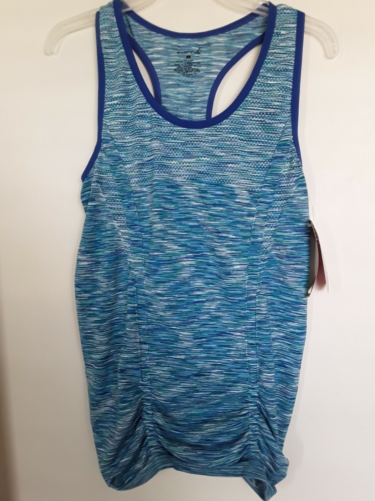 NEW Exertek Women's Size L Shuck Blue Striped Athletic Tank Sleeveless Shirt