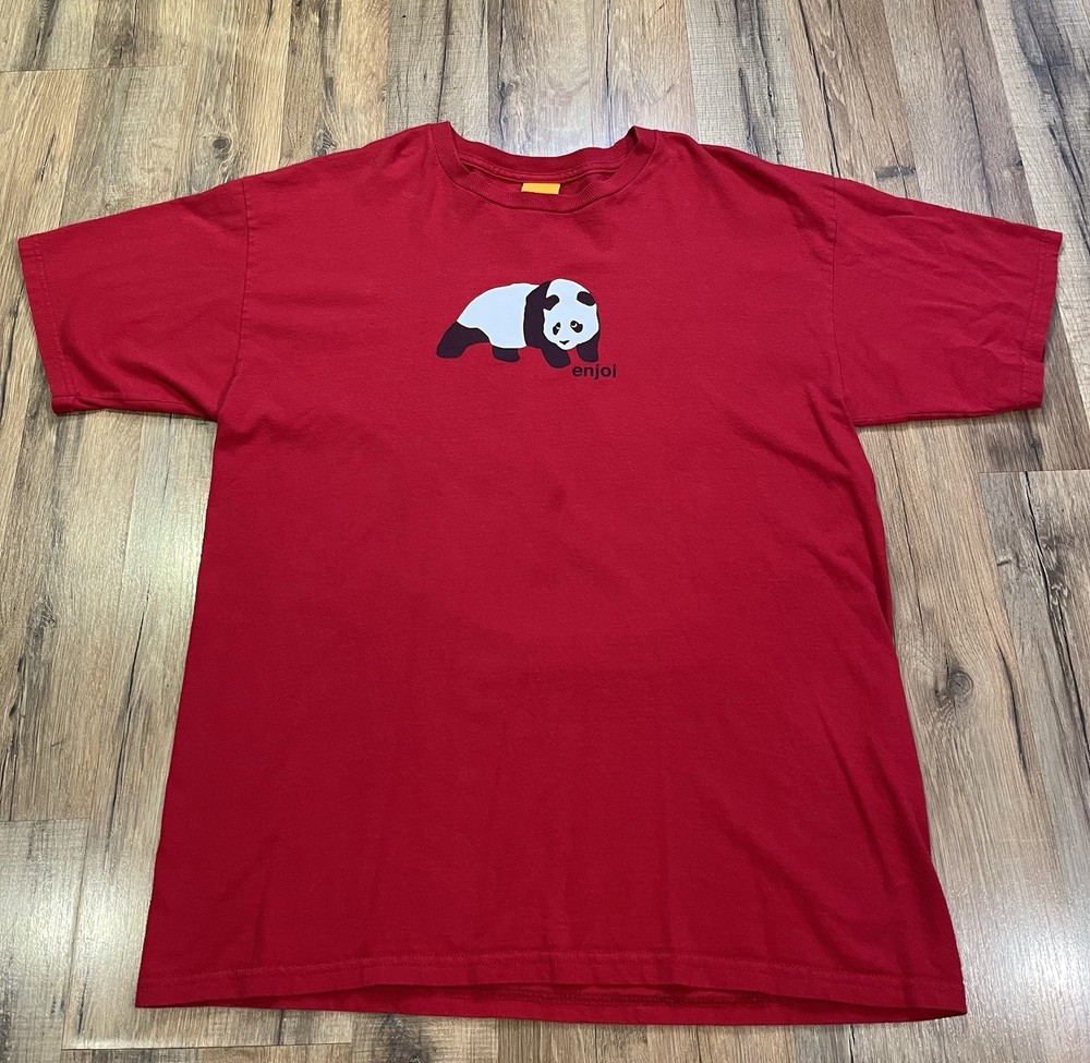 90s Enjoi Skateboards Red T-Shirt Panda Men's Large Y2K Grunge