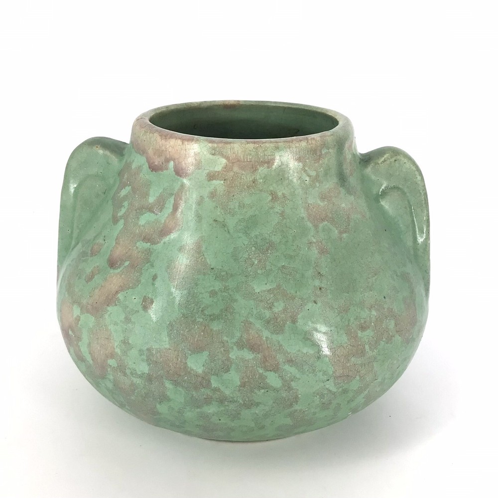 Vintage Brush McCoy Art Pottery Vellum Vase Green Mottled Glaze 1930’s