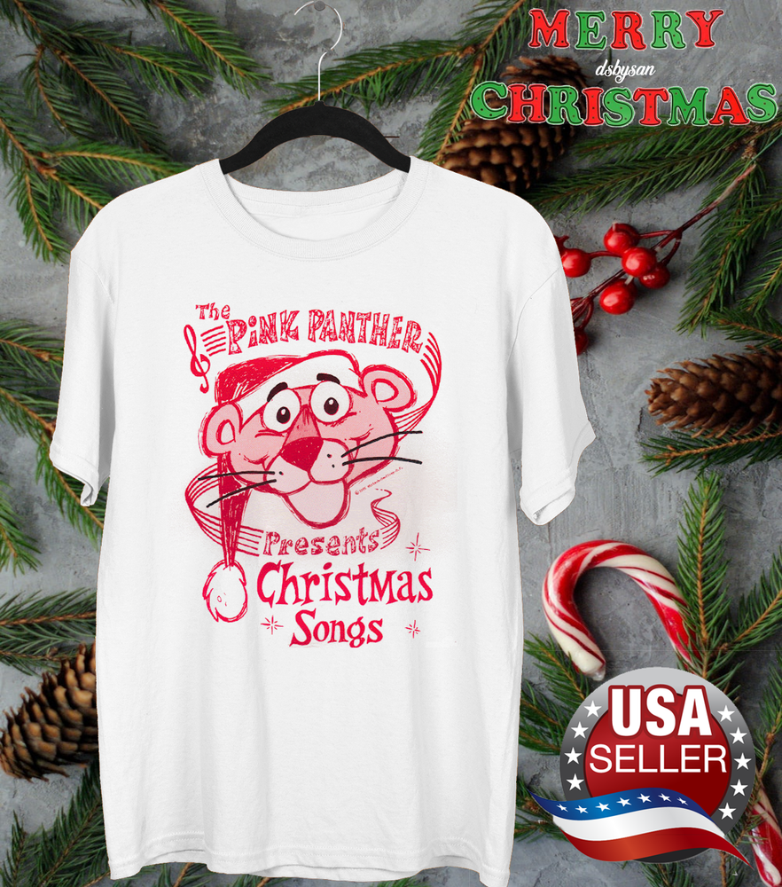 Pink Panther CHRISTMAS white T-shirt Unisex All sizes HOT NEW 77