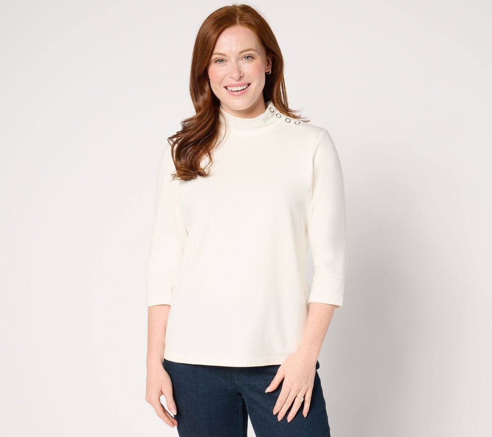 Maya J Women's Top Sz L Denim & Co. Essentials Perfect Jersey White A690340
