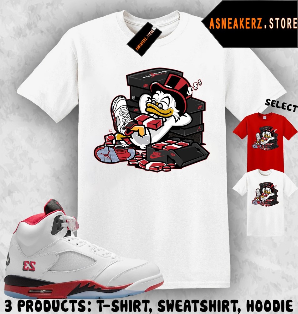 Shirt To Match AJ 5 OG Fire Red 2025 Sneaker Matching Tee Scrooge Duck T-Shirt