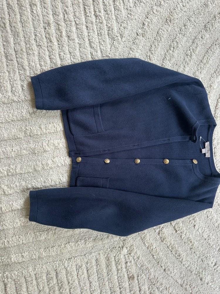Medium navy blue cardigan gold anchor buttons sailorcore old money aesthetic