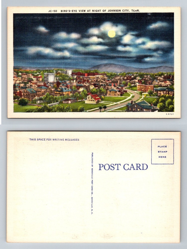 Johnson City, Tennessee, Bird’s Eye Night View of City Skyline Vintage Postcard