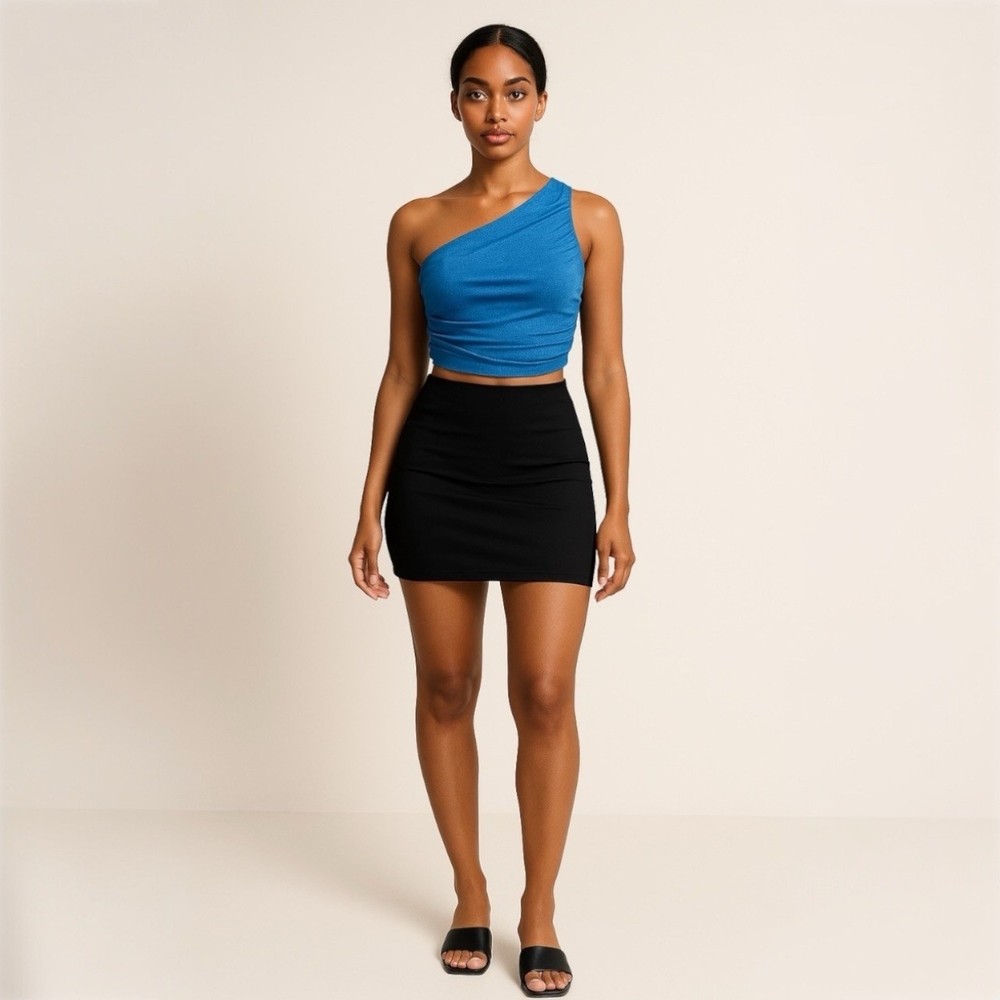 Blue One-Shoulder Ruched Crop Top – Size Small ~ Bold | Sculpted | Statement Fit