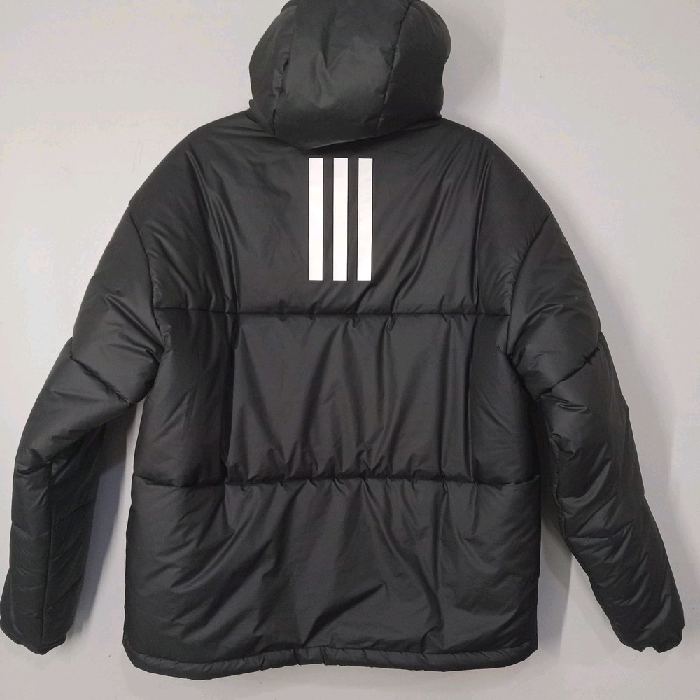 Adidas Men's Black Hooded Puffer Jacket Size Large Full Zip Winter Coat