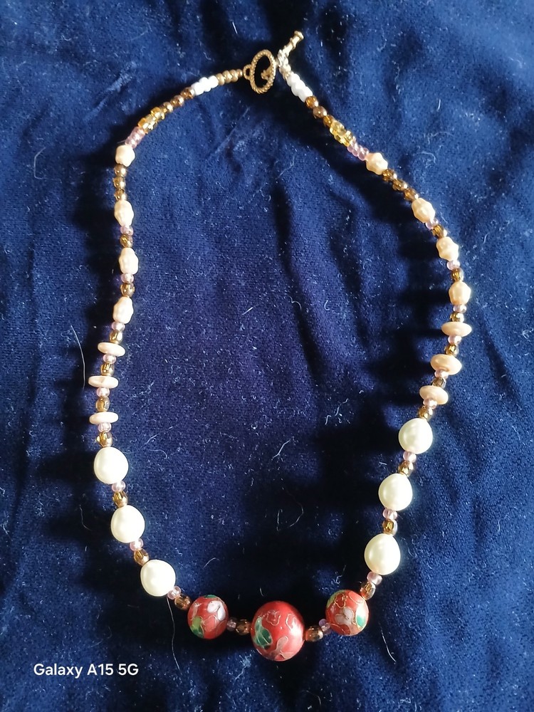 Vintage Japanese Cloisonne  Beads with fresh and Salt water Pearls and assorted