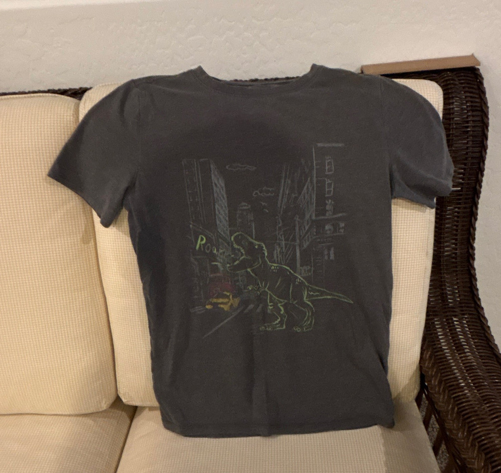Cat & Jack Boys XL (16) Gray Dinosaur Graphic Print Crew Neck Short Sleeve Tee