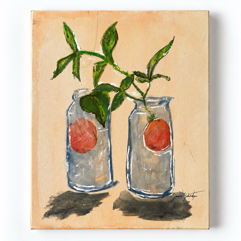 Signed Original Acrylic Still Life Painting on Canvas Fruit Jars Folk Art 14x11