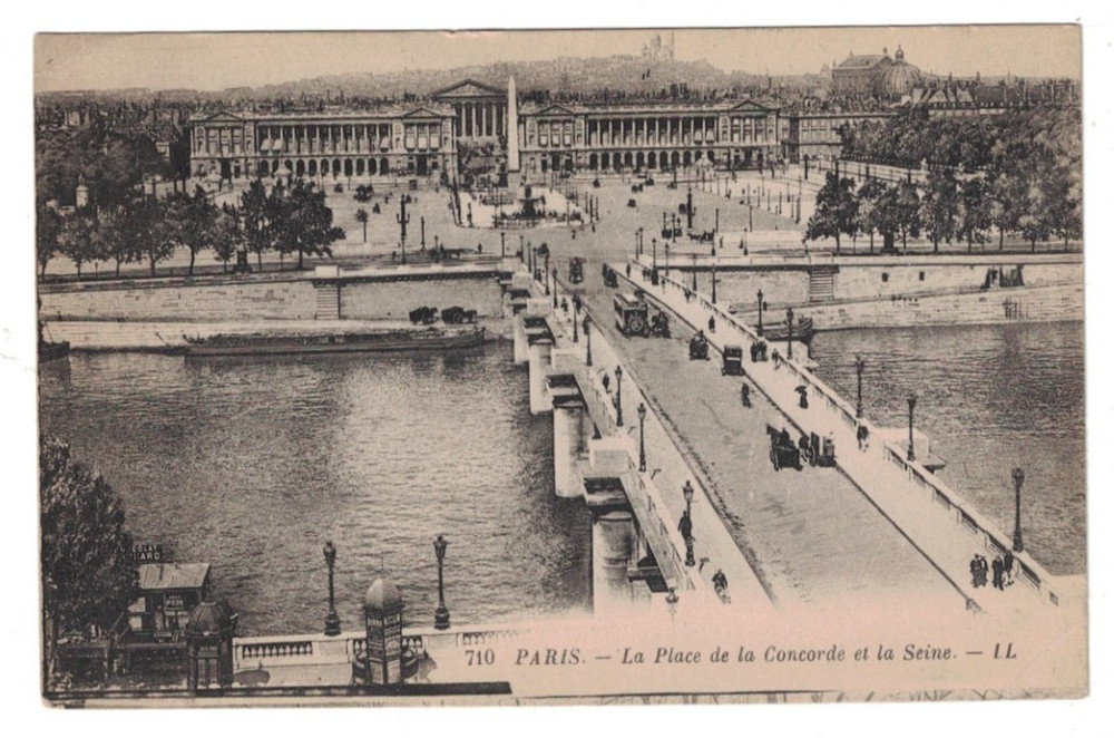 Antique La Place De La Concorde Et La Seine Paris France Postcard