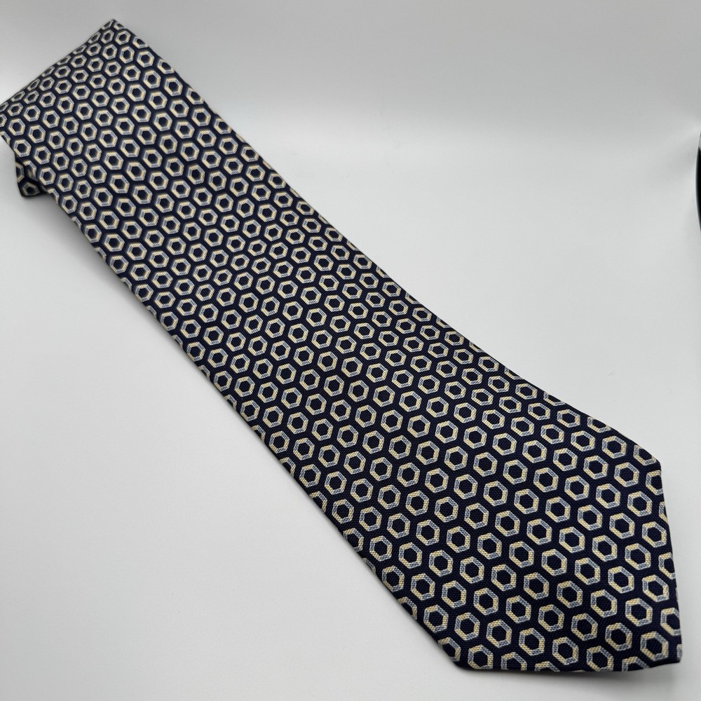 Tommy Hilfiger Blue & Yellow Geometric Silk Classic Tie 3.75”x60”