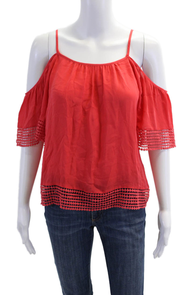 Parker Womens Silk Cold Shoulder Round Neck Short Sleeve Blouse Pink Size SFree Shipping in US $100+ Orders | $6.95 Orders Below