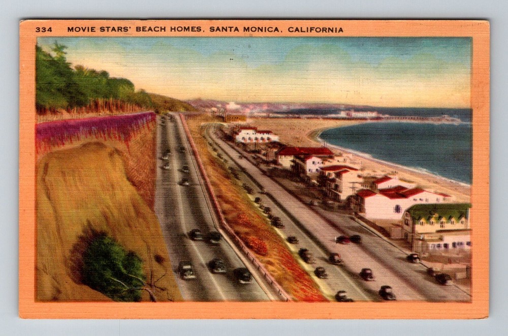 Santa Monica, CA-California Movie Stars Beach Homes Coast Vintage c1952 Postcard