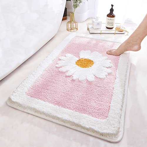 Ultra Soft Pink Microfiber Shaggy Bathroom Rug 17x25 Inches