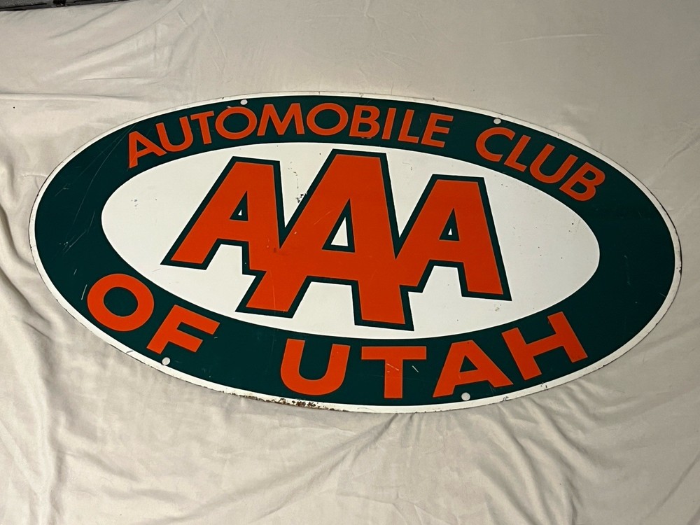Automobile Club of Utah AAA Metal Sign Rare Auto Memorabilia Vintage Original