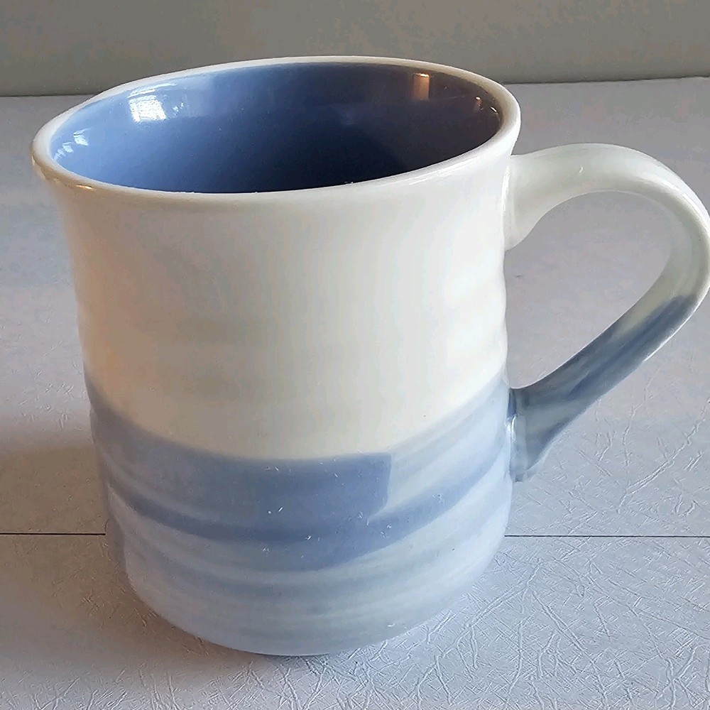 Vintage Blue Ceramic Drip Pottery Coffee Mug Cup 12 oz green Brown