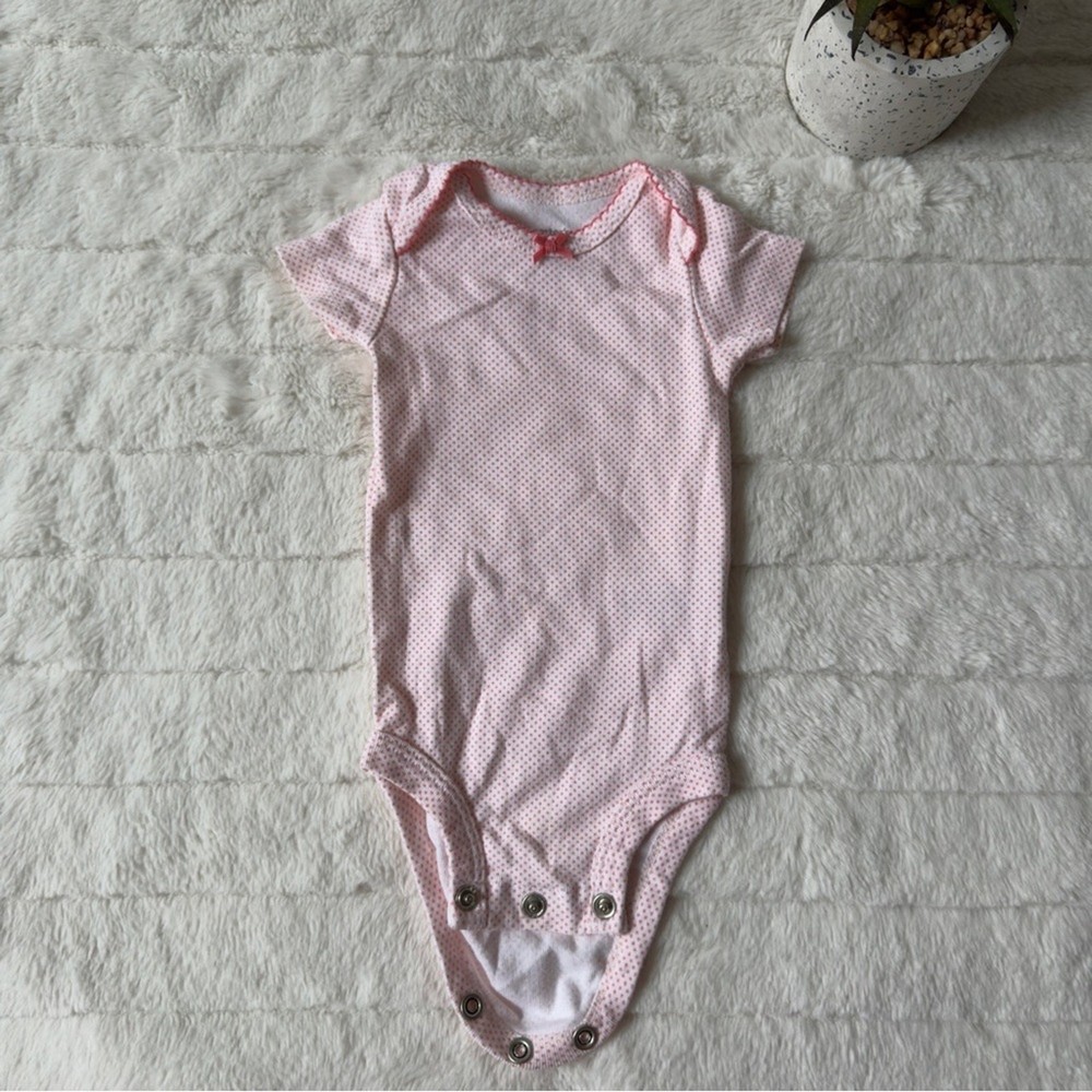 Carter's Pink Polka Dot Baby one piece short sleeve bow snaps 3 months 3m EUC