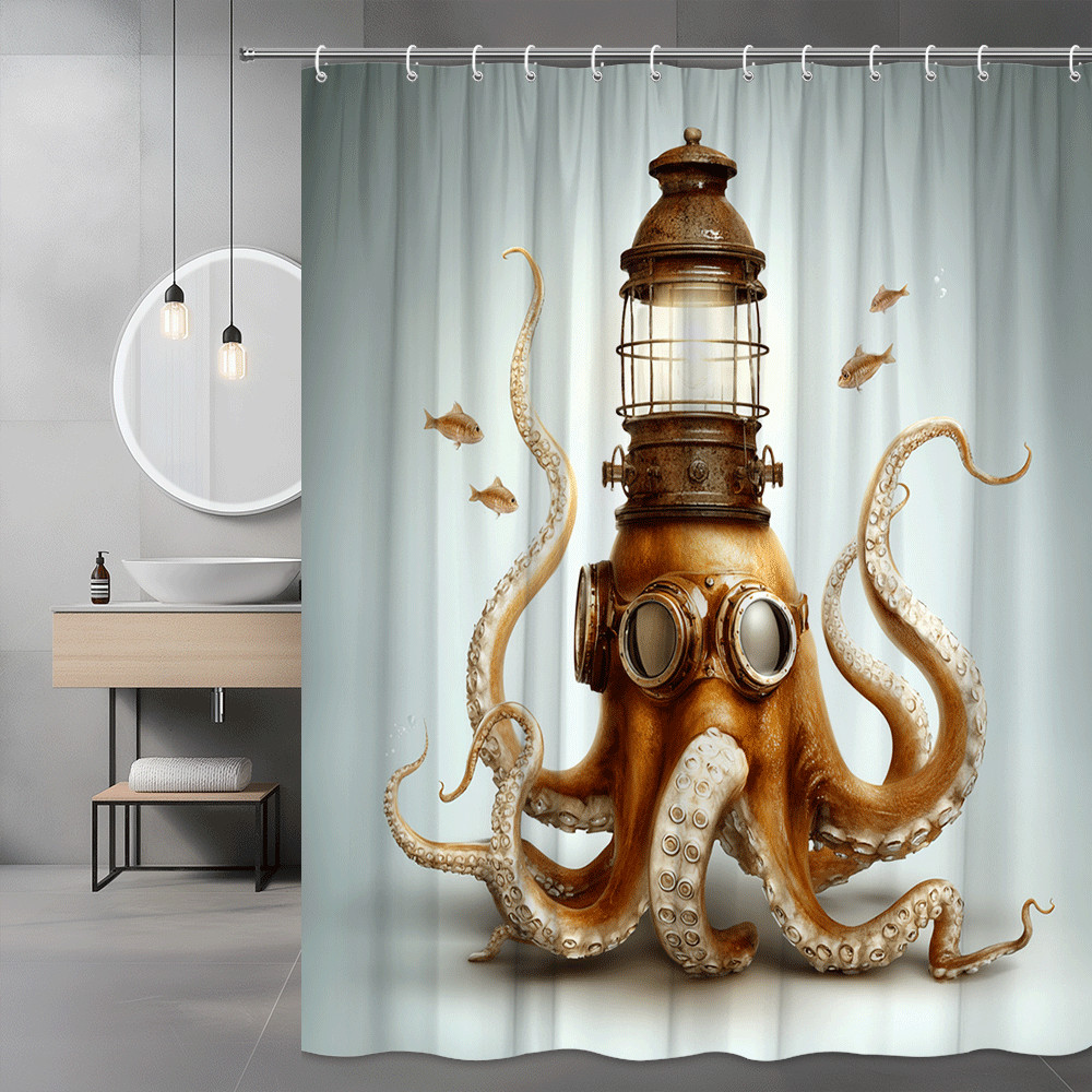 Octopus Lantern Shower Curtain Nautical Ocean Graphic Print