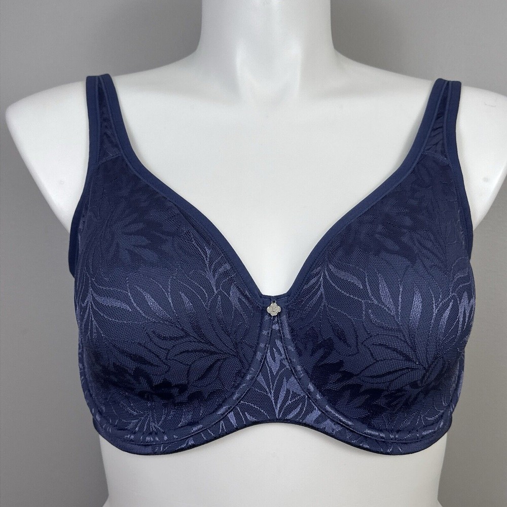 New Breezies Jacquard Shine Unlined Underwire Support Bra Size 38DD Blue NWT