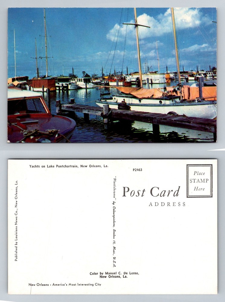 New Orleans, LA-Louisiana Lake Pontchartrain Yachts Marina View Vintage Postcard